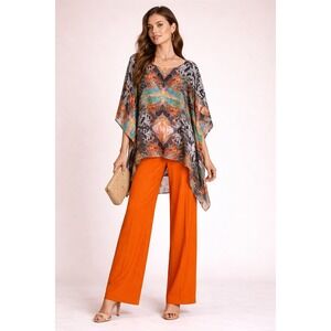 Bebe Multicolor Printed Tunic Top Medium Boho Batwing Sleeve Blouse